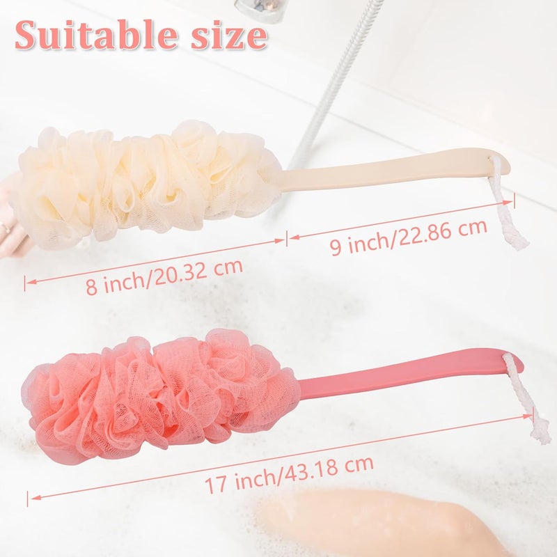 NICEMOVIC 2Pack Back Scrubber for Shower Loofah with Long Handle, Shower Brush for Body, 17″ Loofah on a Stick for Men Women Bathing Accessories, Scrubber Sponge for Exfoliating Bath Brushes (Beige & Pink) - Image 2